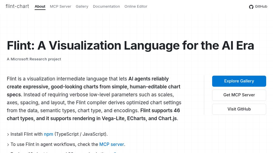 Screenshot of microsoft.github.io: Show HN: Microsoft releases Flint, a visualization language for AI agents