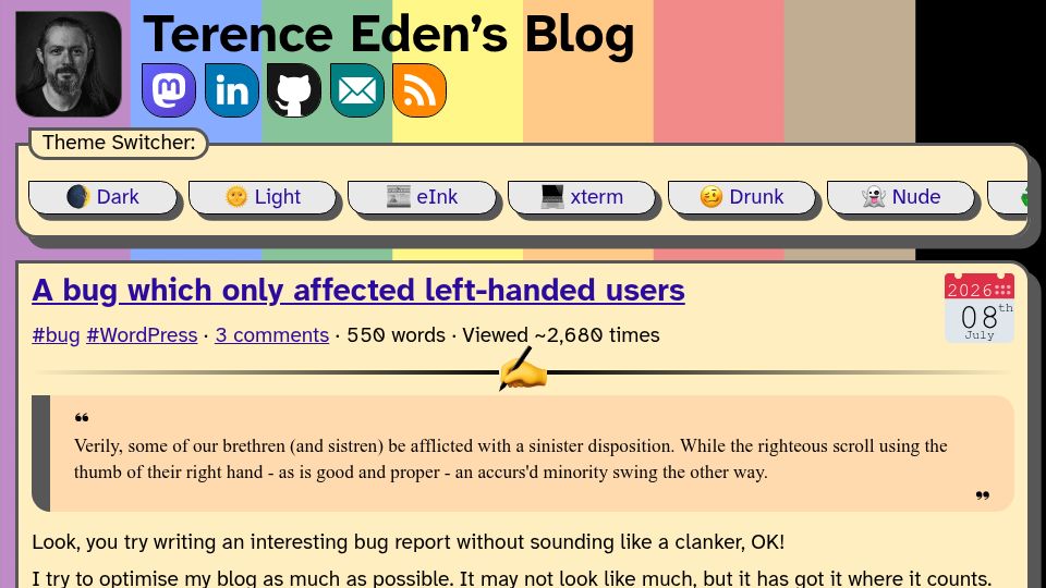 Screenshot of shkspr.mobi: A bug which affected only left handed users