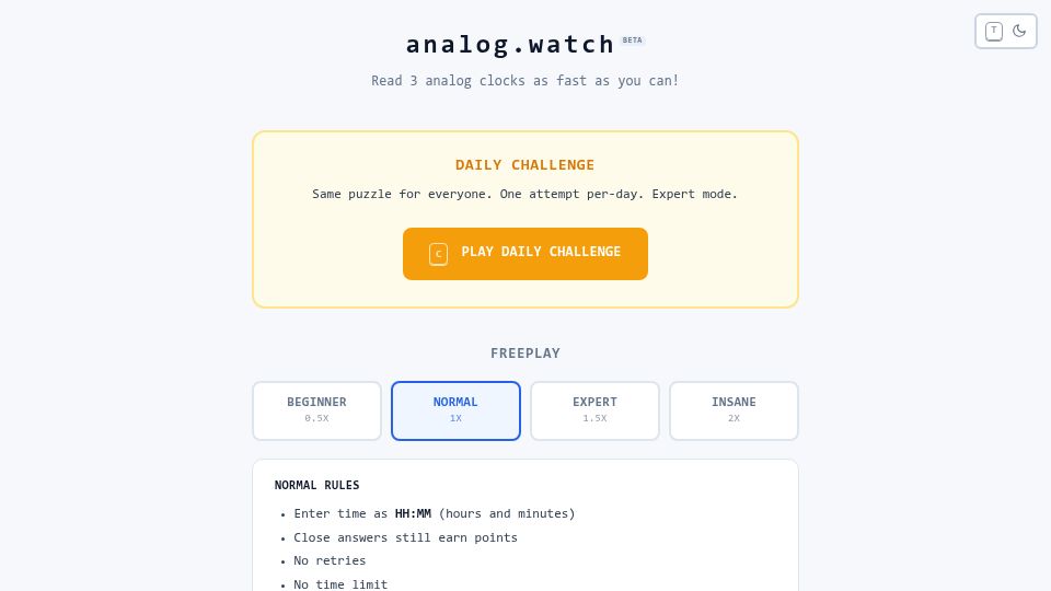 Screenshot of analog.watch: Show HN: Analog Watch