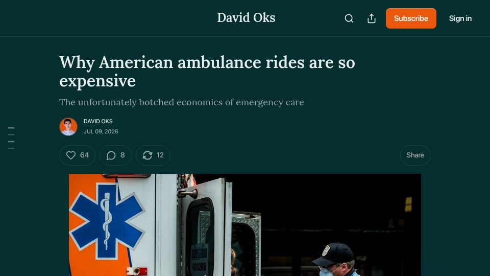 Screenshot of davidoks.blog: Why American ambulance rides are so expensive