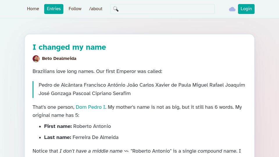 Screenshot of robida.net: I Changed My Name