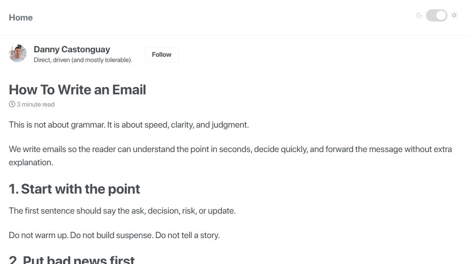 Screenshot of blog.dannycastonguay.com: How to Write an Email