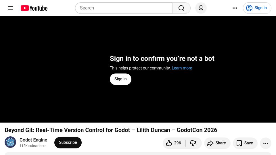 Screenshot of youtube.com: Beyond Git: Real-Time Version Control for Godot – Lilith Duncan – GodotCon 2026 [video]