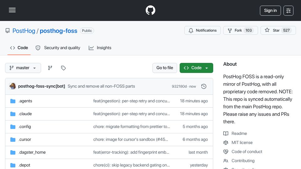 Screenshot of github.com: PostHog Open Sourced