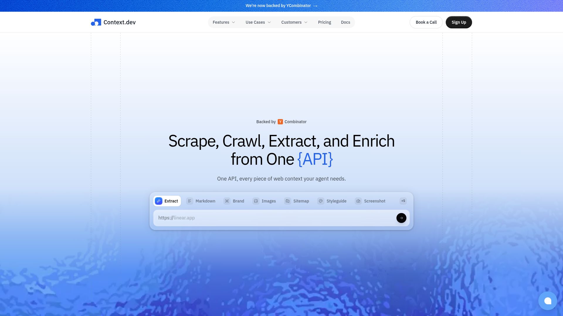 Screenshot of context.dev: Launch HN: Context.dev (YC S26) – API to get structured data from any website