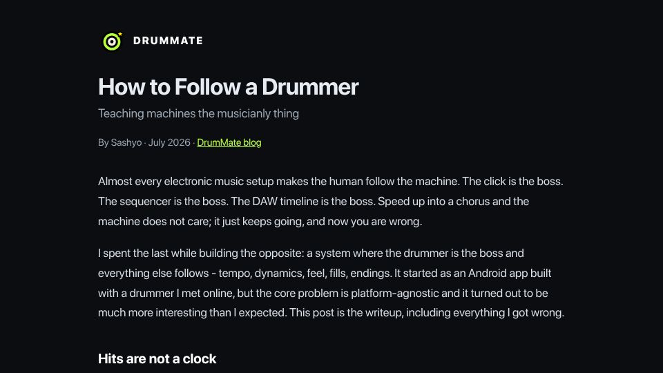 Screenshot of drummate.app: How to Follow a Drummer