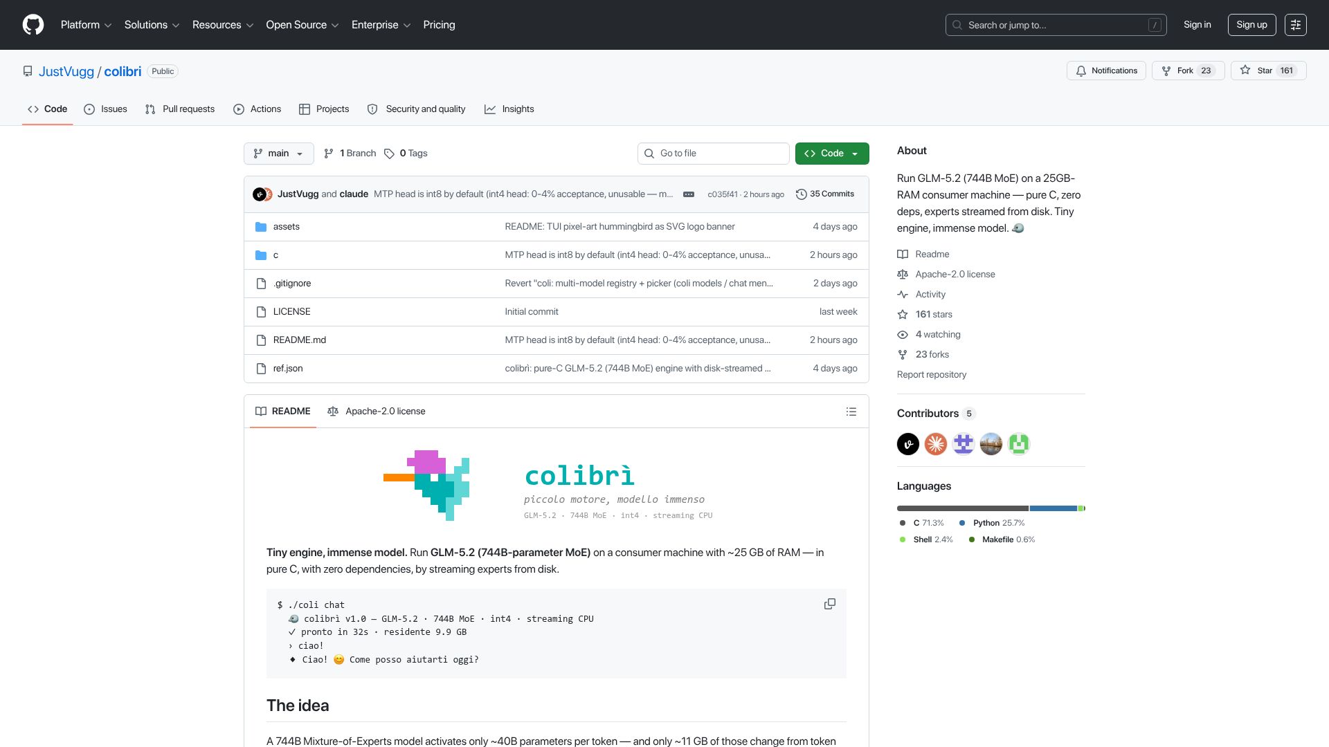 Screenshot of github.com: Show HN: Getting GLM 5.2 running on my slow computer