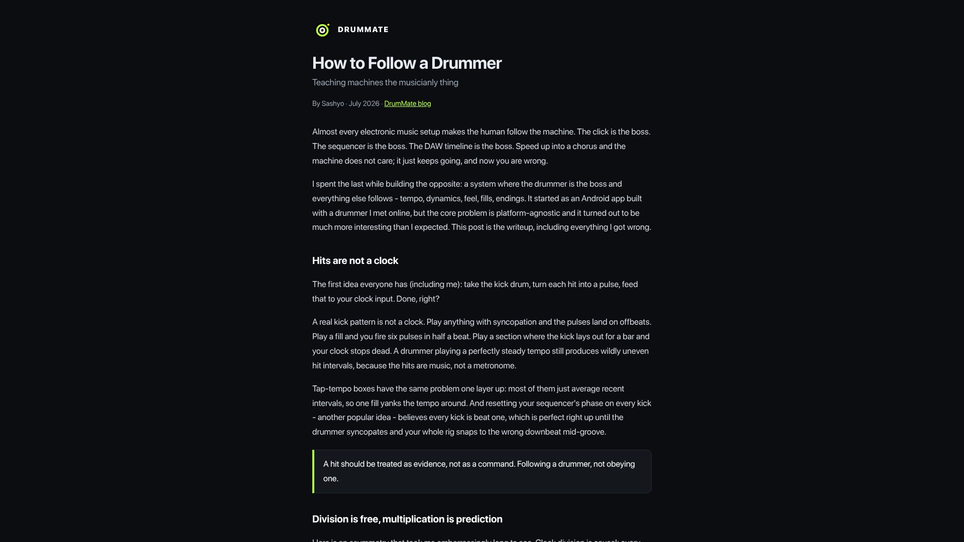 Screenshot of drummate.app: How to Follow a Drummer