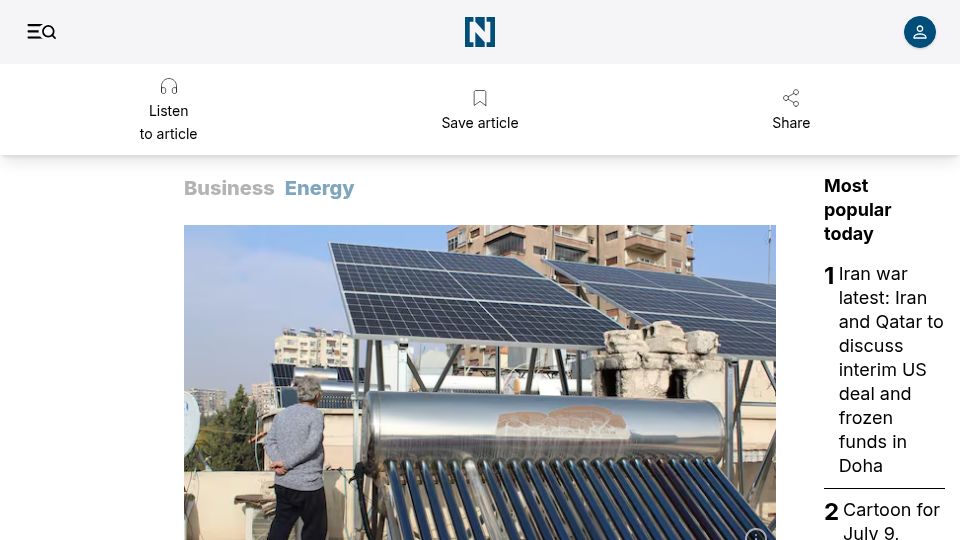 Screenshot of thenationalnews.com: Syria's solar boom is redefining Middle East's energy model