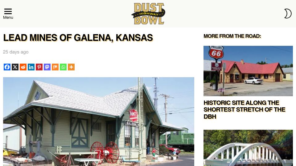 Screenshot of dustbowlhighway.com: Lead Mines of Galena, Kansas