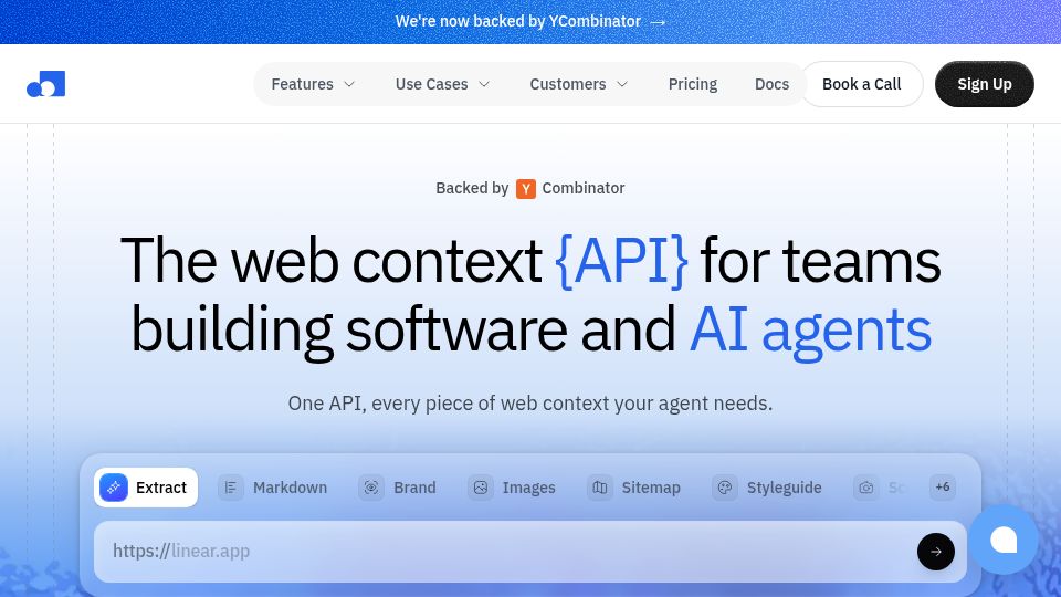 Screenshot of context.dev: Launch HN: Context.dev (YC S26) – API to get structured data from any website
