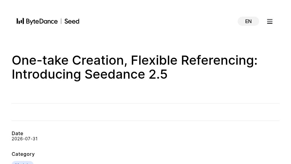 Screenshot of seed.bytedance.com: Seedance 2.5