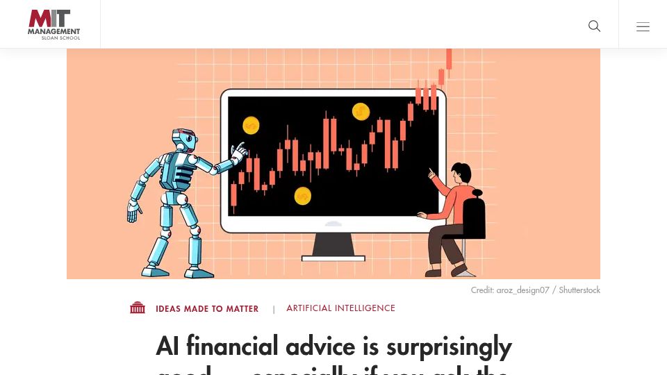 Screenshot of mitsloan.mit.edu: AI financial advice is surprisingly good, especially if you ask right questions