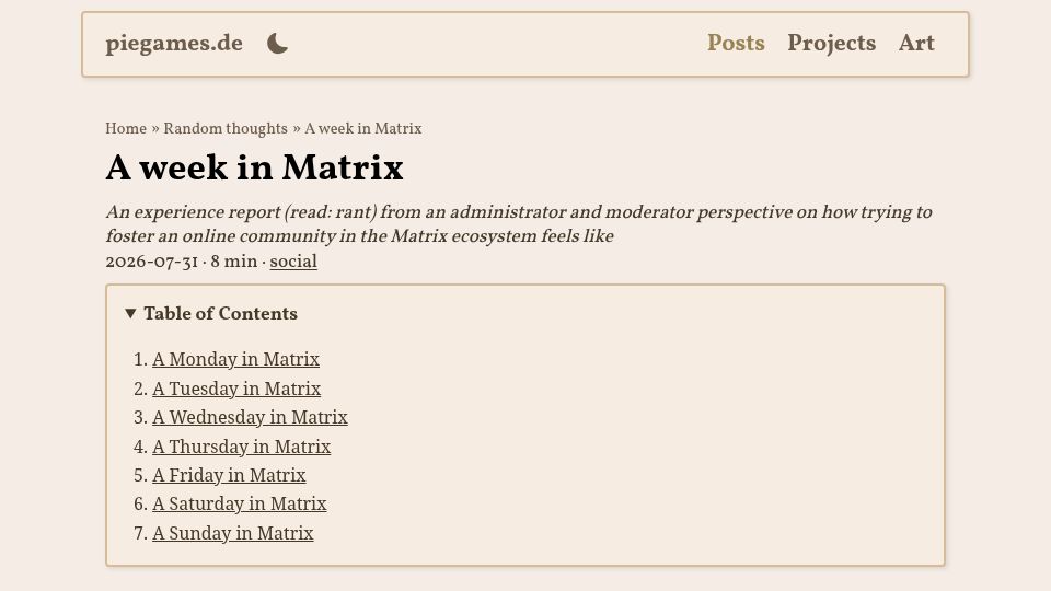Screenshot of piegames.de: A week in Matrix