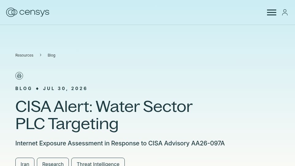 Screenshot of censys.com: CISA Alert: Water Sector PLC Targeting