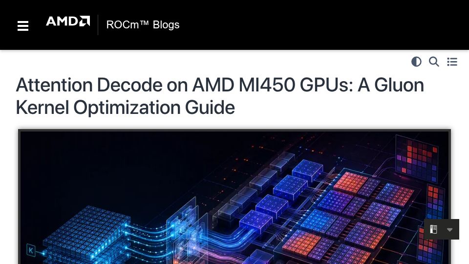 Screenshot of rocm.blogs.amd.com: Attention Decode on AMD MI450 GPUs: A Gluon Kernel Optimization Guide
