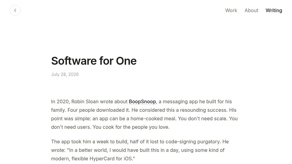 Screenshot of ajwaxman.com: Software for One