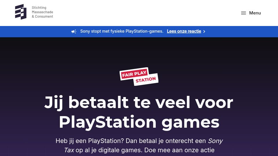 Screenshot of massaschadeconsument.nl: Stop Killing Games: It's time to sue Sony, join us