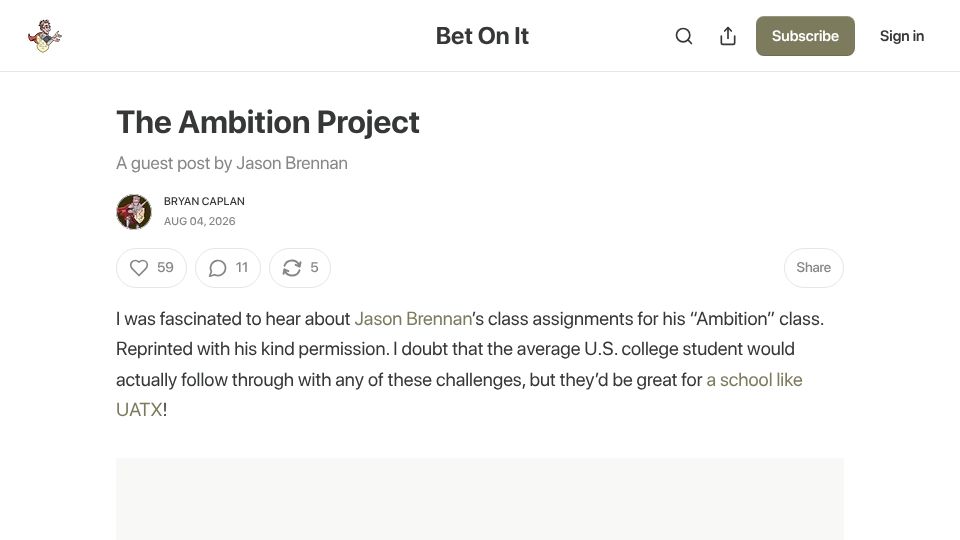 Screenshot of betonit.ai: The Ambition Project