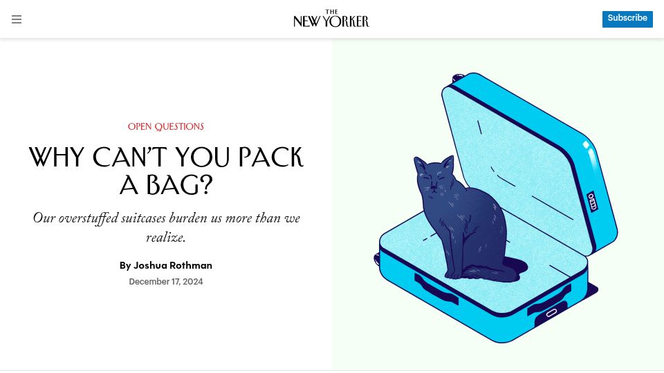 Screenshot of newyorker.com: Why Can't You Pack a Bag? (2024)