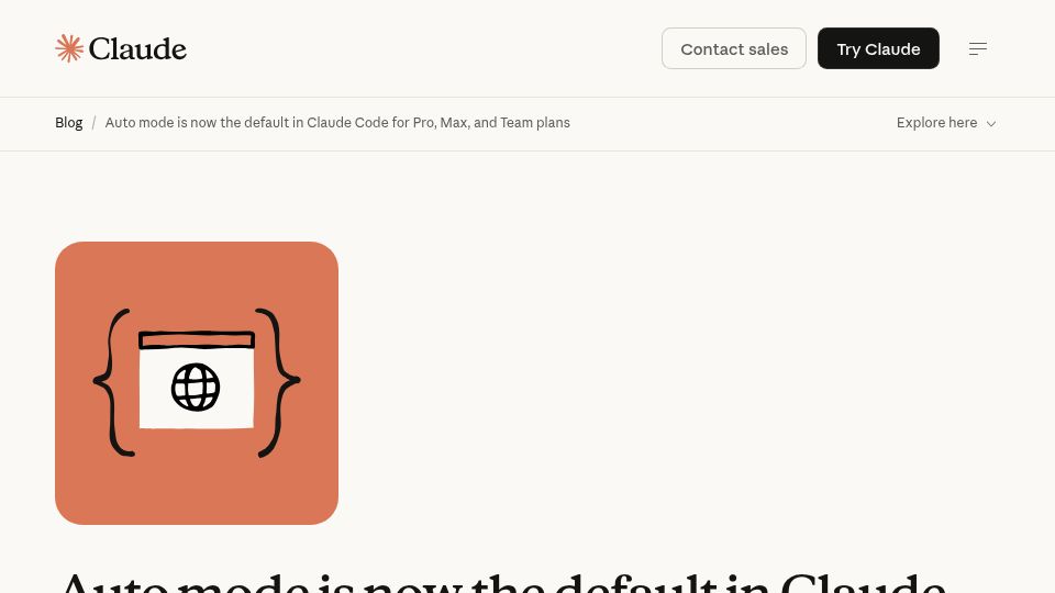 Screenshot of claude.com: Auto mode is now the default in Claude Code