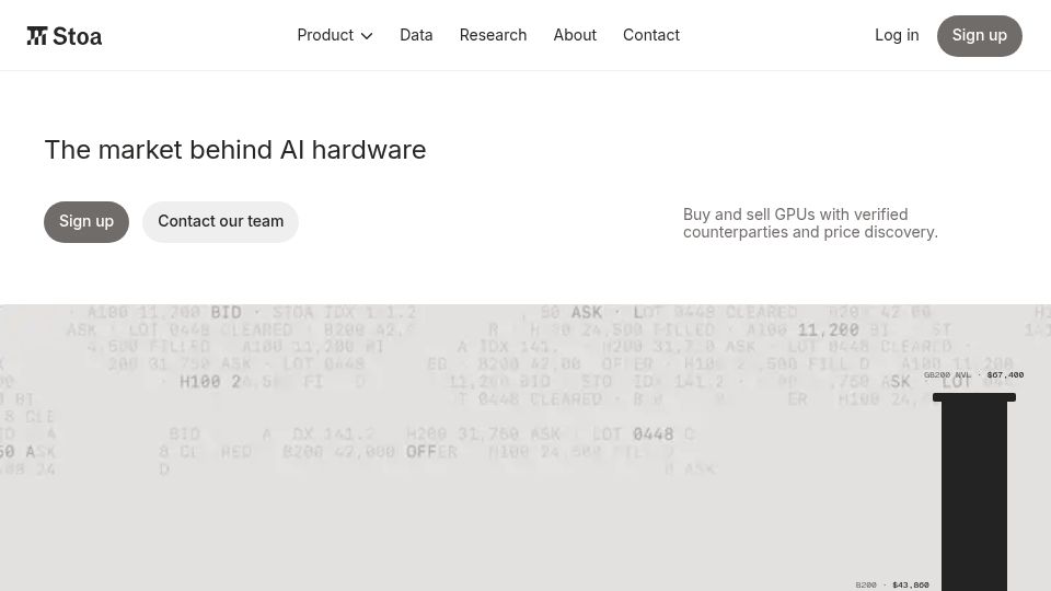 Screenshot of stoaexchange.com: Launch HN: Stoa Markets (YC S26) – A Marketplace for GPUs and AI Servers