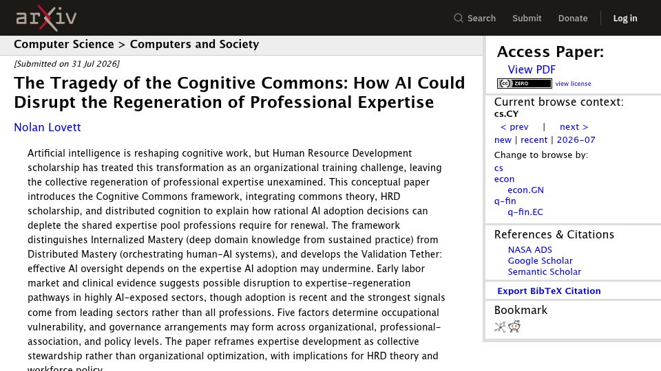Screenshot of arxiv.org: The Tragedy of the Cognitive Commons