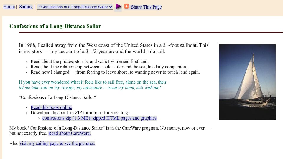 Screenshot of arachnoid.com: Confessions of a Long-Distance Sailor