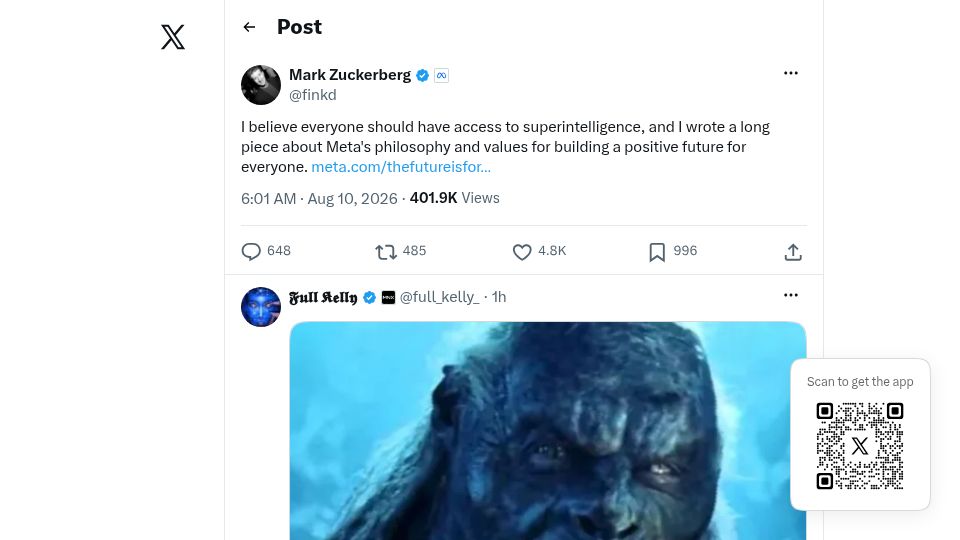 Screenshot of twitter.com: Meta's new open-weight model targets local agentic AI
