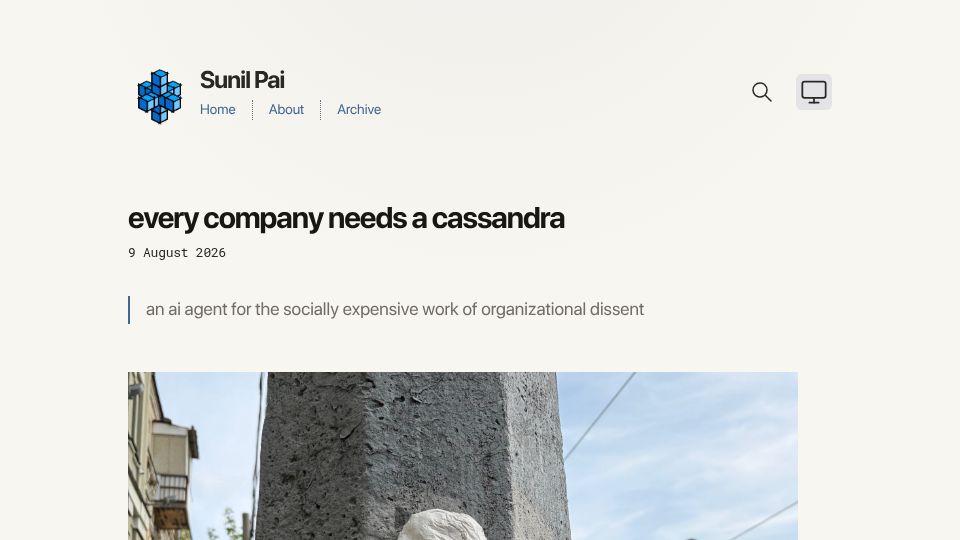 Screenshot of sunilpai.dev: Every Company Needs a Cassandra