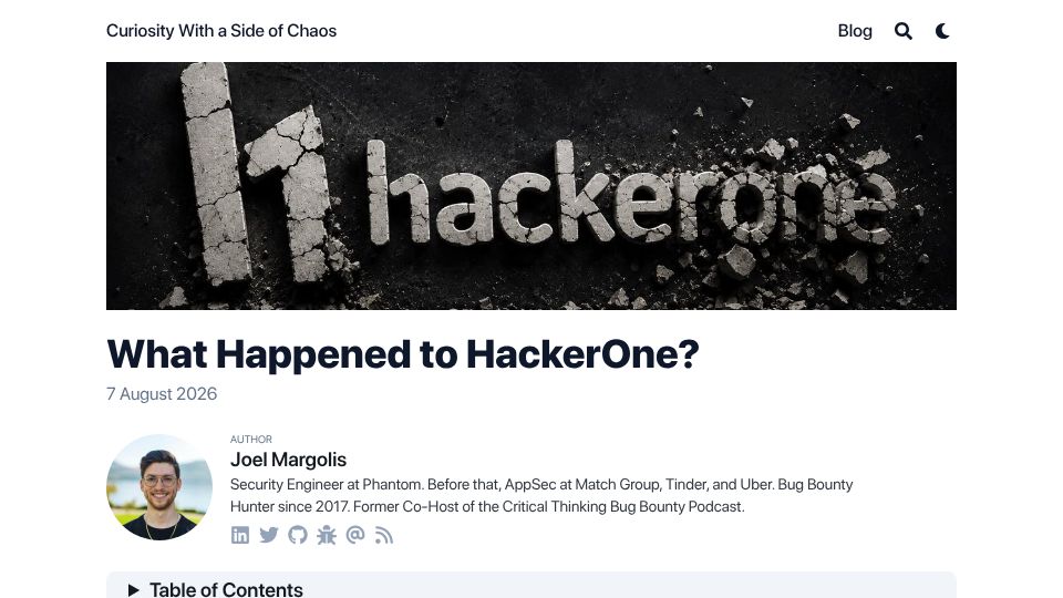 Screenshot of blog.teknogeek.io: What Happened to HackerOne?