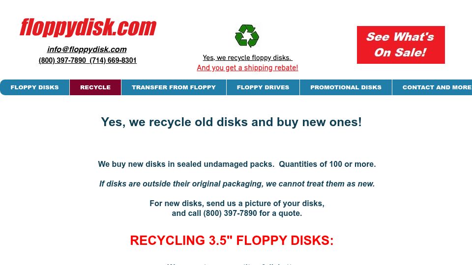 Screenshot of floppydisk.com: Recycle – Floppydisks
