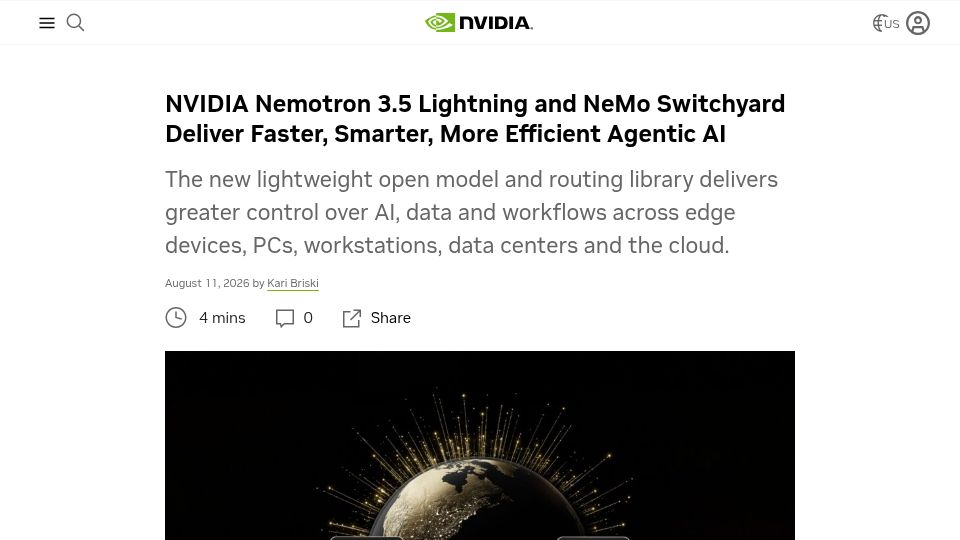 Screenshot of blogs.nvidia.com: Nvidia Nemotron 3.5 Lightning and NeMo Switchyard