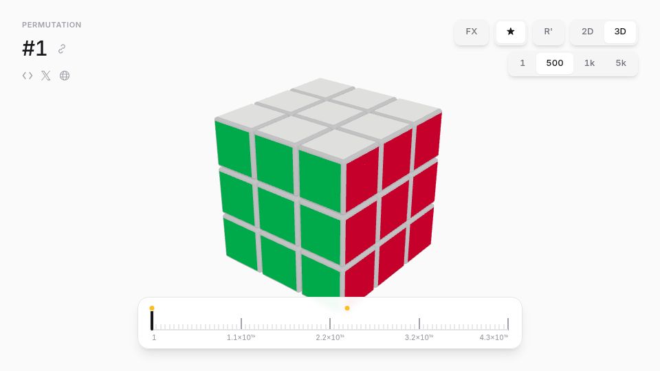 Screenshot of everycube.alen.is: Show HN: Scroll through all 43252003274489856000 Rubik's Cube states