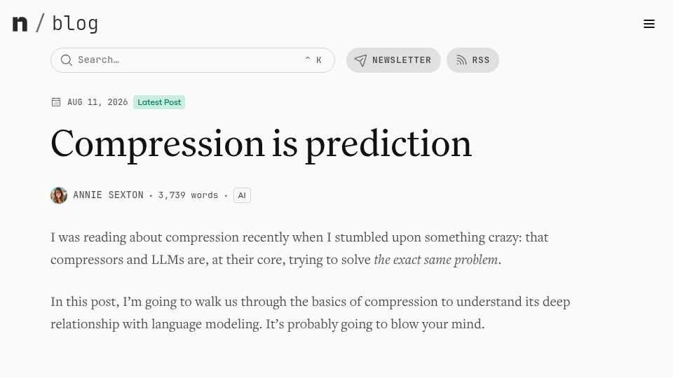 Screenshot of ngrok.com: Compression is prediction