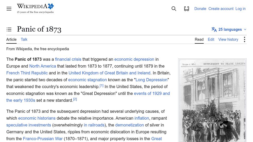 Screenshot of en.wikipedia.org: Panic of 1873
