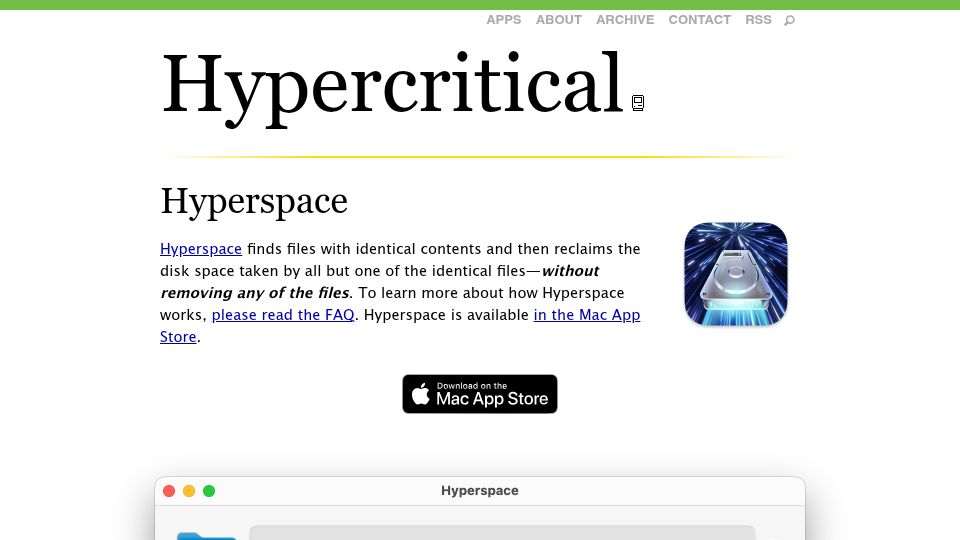 Screenshot of hypercritical.co: Hyperspace