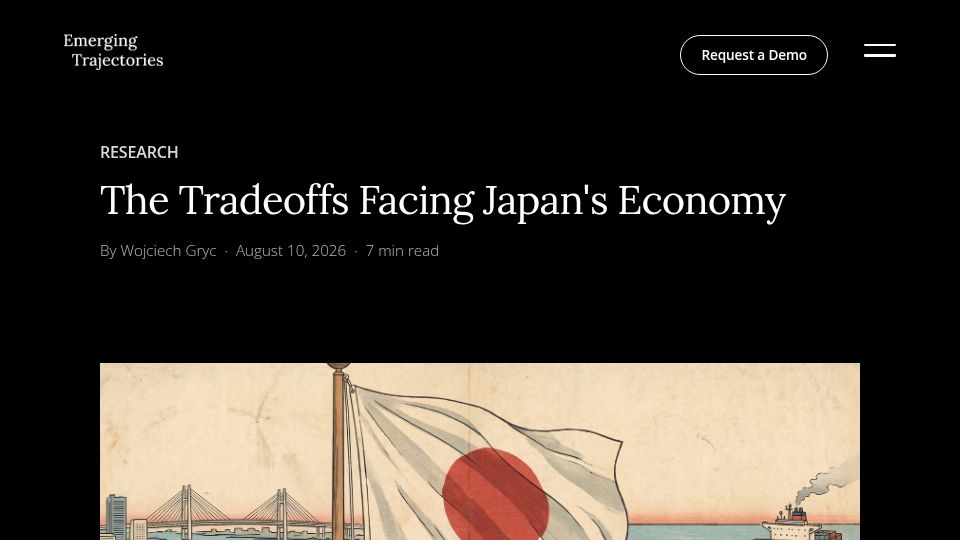Screenshot of emergingtrajectories.com: The Tradeoffs Facing Japan's Economy