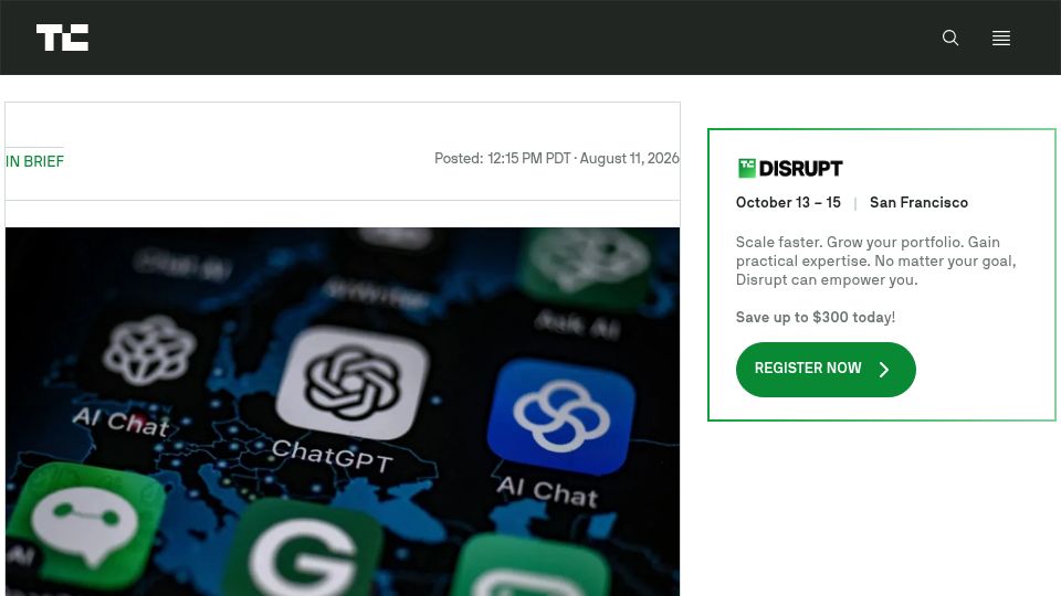 Screenshot of techcrunch.com: OpenAI launches ChatGPT desktop app for Linux