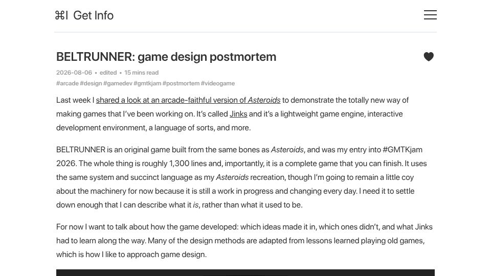 Screenshot of blog.gingerbeardman.com: Beltrunner: Game Design Postmortem