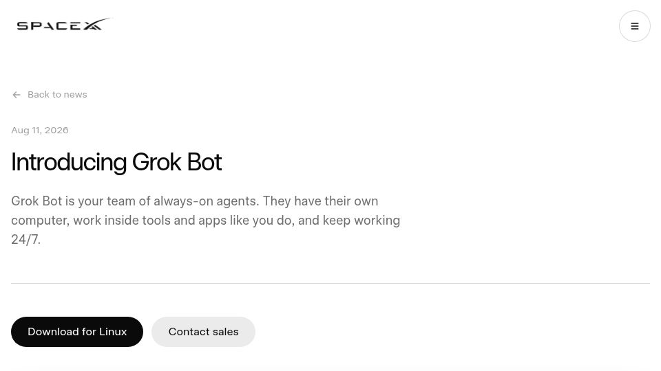 Screenshot of x.ai: Grok Bot by SpaceXAI