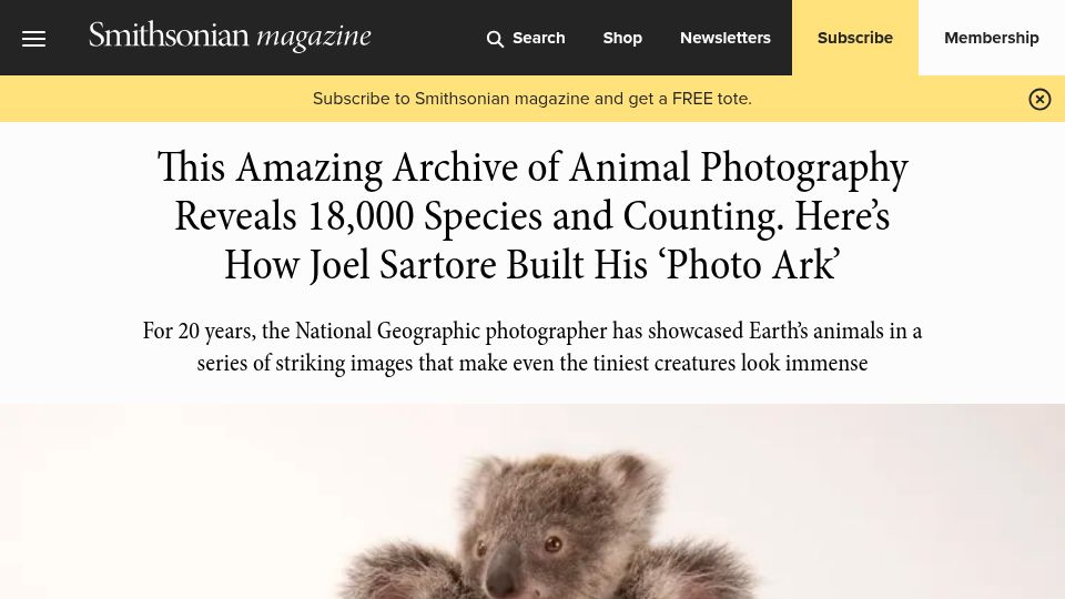 Screenshot of smithsonianmag.com: Archive of Animal Photography Reveals 18,000 Species and Counting