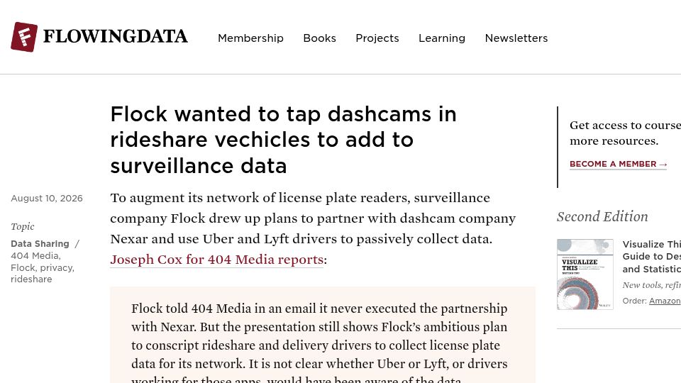 Screenshot of flowingdata.com: Flock wanted to tap dashcams in rideshare vechicles to add to surveillance data