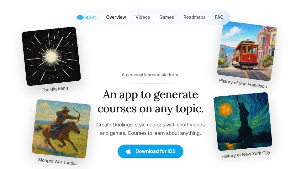 Screenshot of trykeet.com: Launch HN: Keet (YC S24) – An app to create video courses on anything