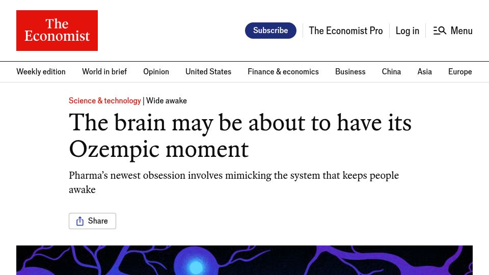 Screenshot of economist.com: The brain may be about to have its Ozempic moment