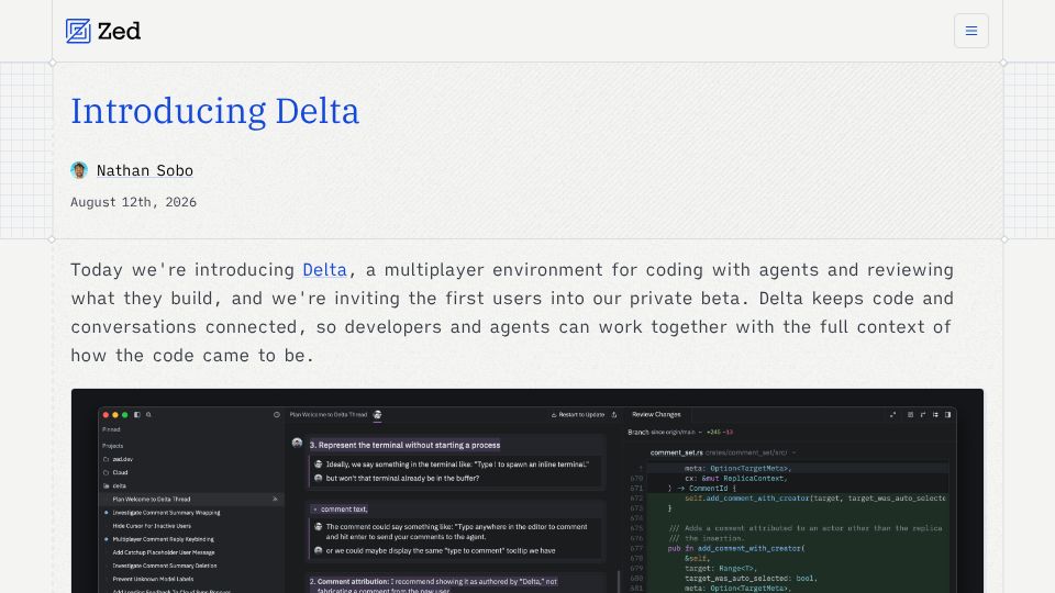 Screenshot of zed.dev: Delta