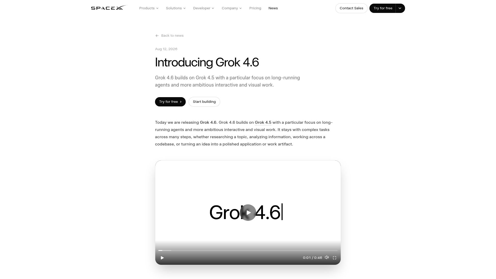 Screenshot of x.ai: Grok 4.6