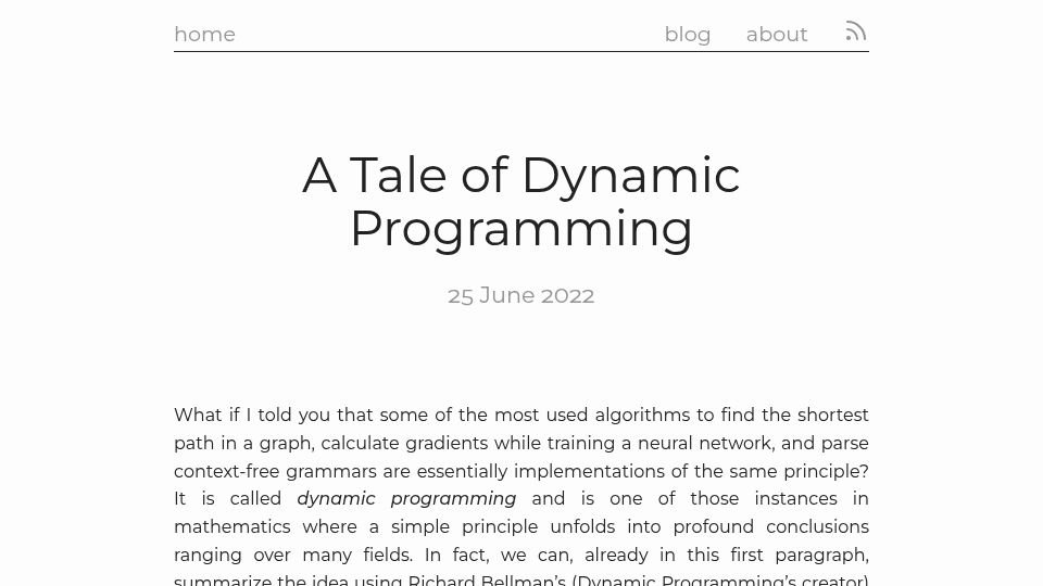 Screenshot of iagoleal.com: A Tale of Dynamic Programming (2022)