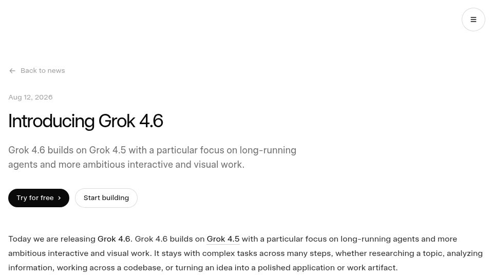 Screenshot of x.ai: Grok 4.6