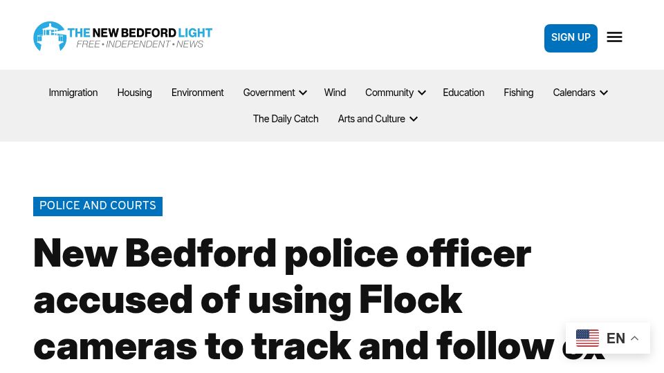 Screenshot of newbedfordlight.org: New Bedford police officer accused of using Flock cameras to track ex-partner